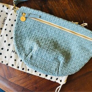 Clare V Sunbleached Sky Blue Woven Leather Grande Fanny NWT